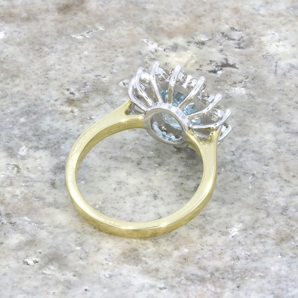 Pre Owned 14ct Yellow Gold 2.45ct Aquamarine and 0.95cts Diamond Cluster Ring