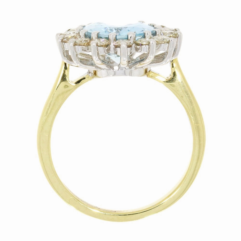 Pre Owned 14ct Yellow Gold 2.45ct Aquamarine and 0.95cts Diamond Cluster Ring