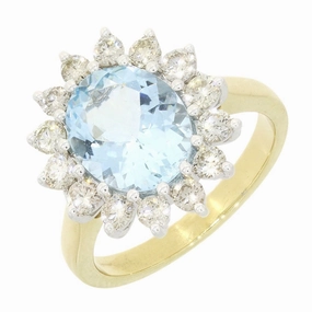 Pre Owned 14ct Yellow Gold 2.45ct Aquamarine and 0.95cts Diamond Cluster Ring