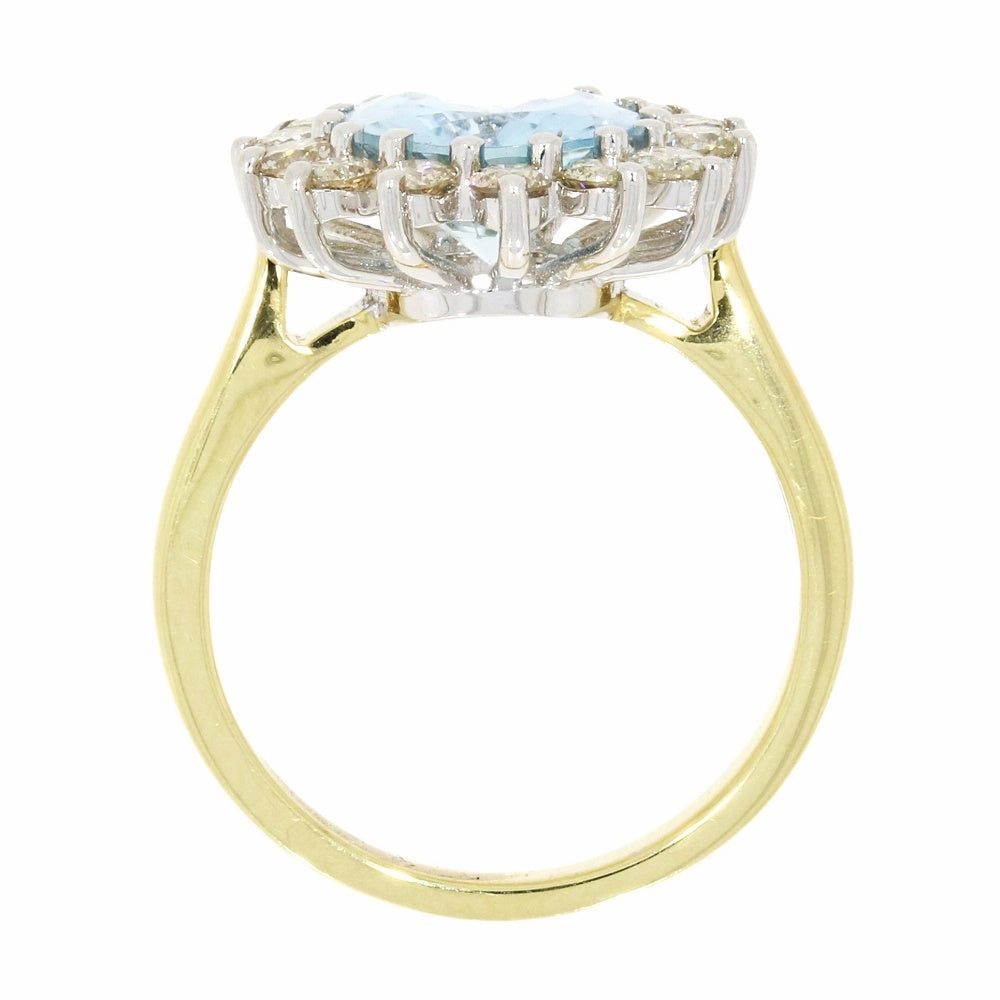 Pre Owned 14ct Yellow Gold 2.45ct Aquamarine and 0.95cts Diamond Cluster Ring