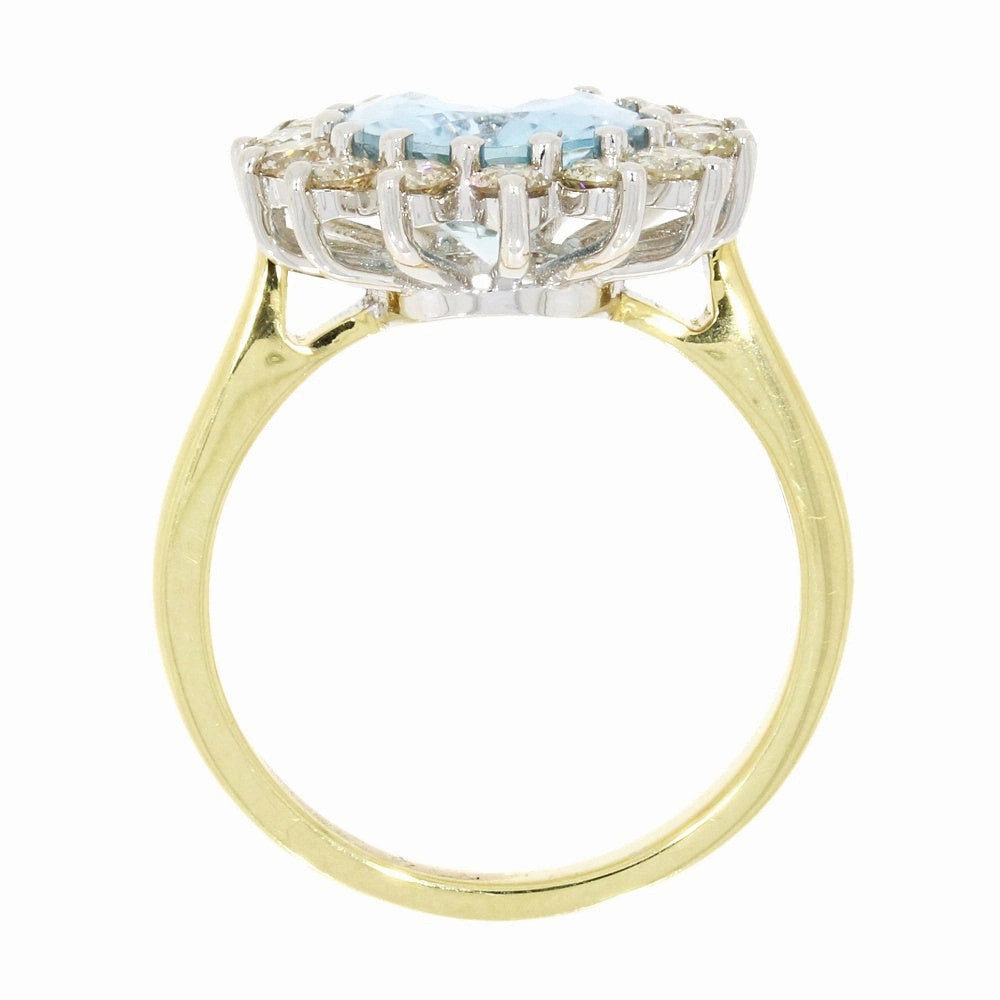 Pre Owned 14ct Yellow Gold 2.45ct Aquamarine and 0.95cts Diamond Cluster Ring