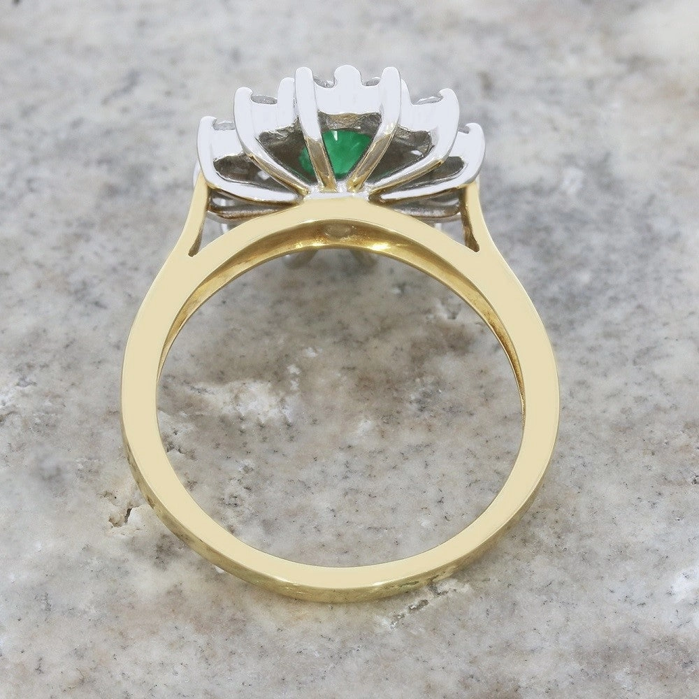 Pre Owned 18ct Gold Emerald and 1.00cts Diamond Cluster Ring
