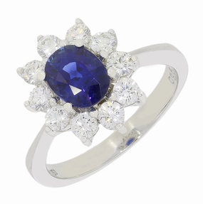 Pre Owned 18ct White Gold 1.20cts Sapphire & 0.96cts Diamond Cluster Ring