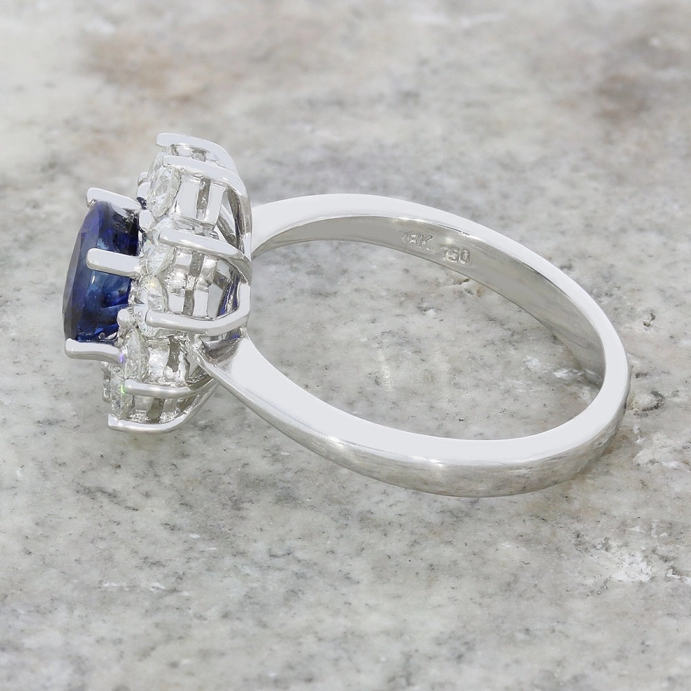 Pre Owned 18ct White Gold 1.20cts Sapphire & 0.96cts Diamond Cluster Ring
