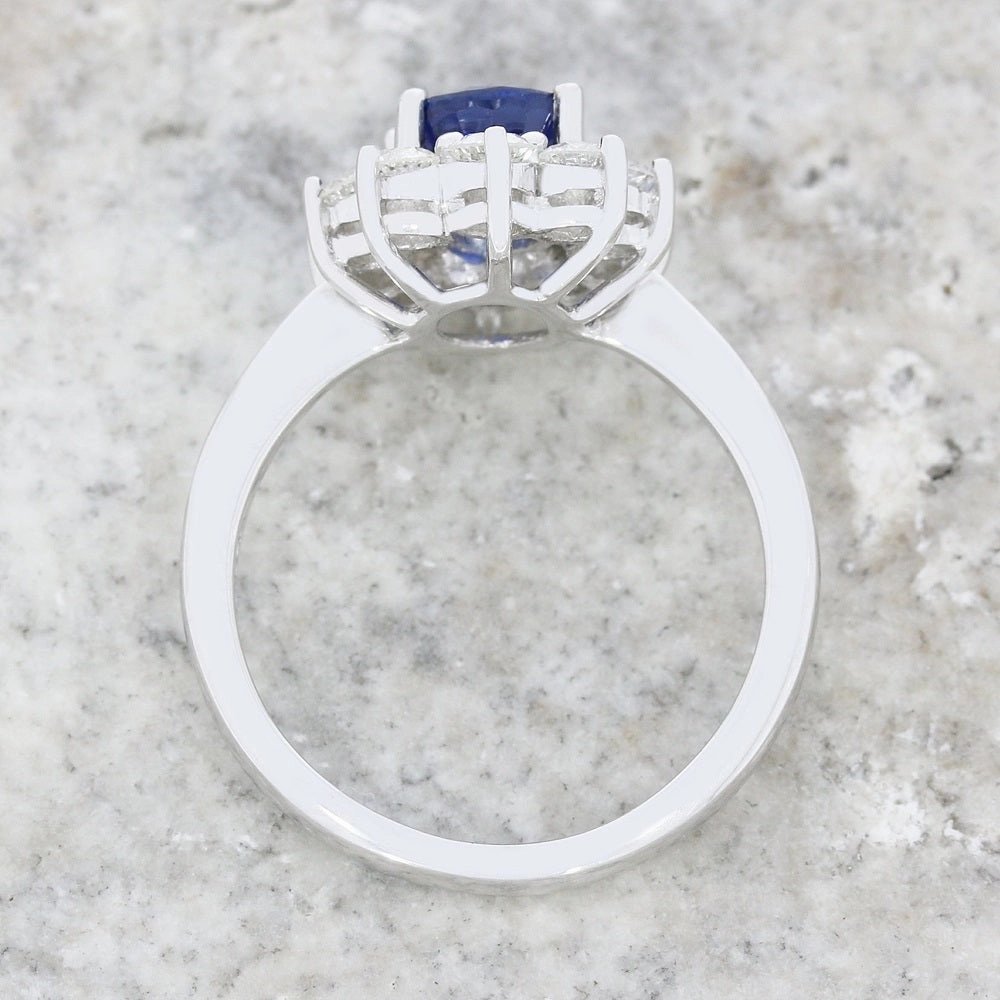 Pre Owned 18ct White Gold 1.20cts Sapphire & 0.96cts Diamond Cluster Ring