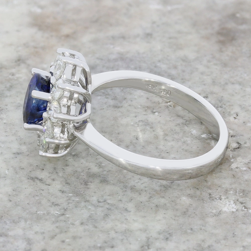 Pre Owned 18ct White Gold 1.20cts Sapphire & 0.96cts Diamond Cluster Ring