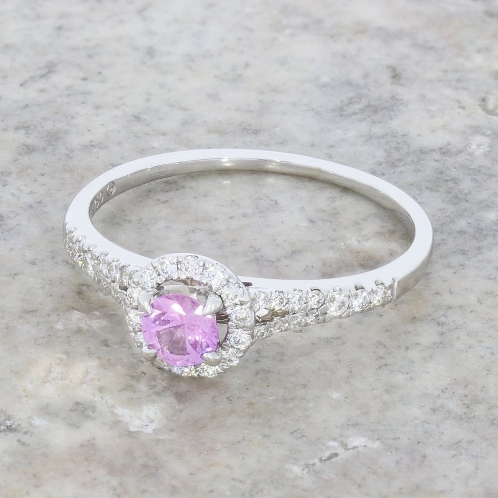 Pre Owned 18ct White Gold Pink Sapphire and Diamond Halo Cluster Ring