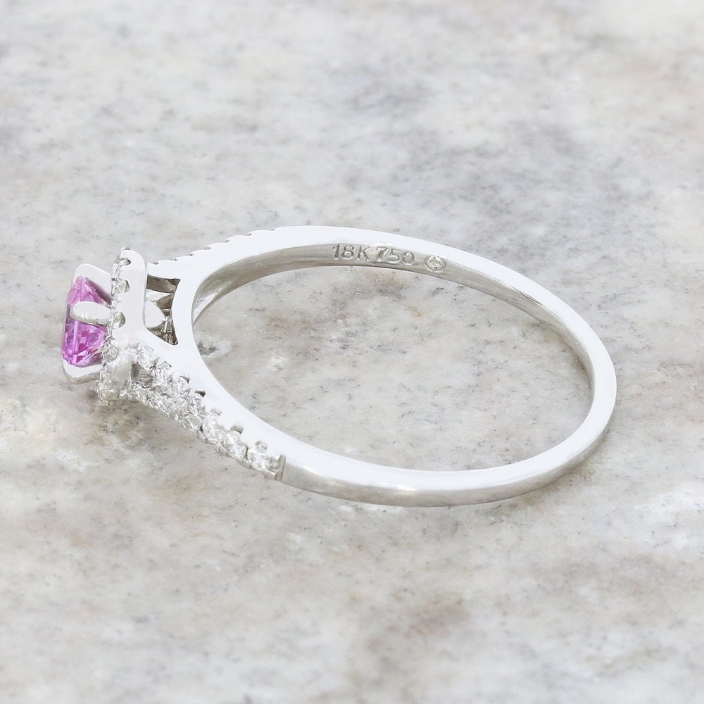 Pre Owned 18ct White Gold Pink Sapphire and Diamond Halo Cluster Ring