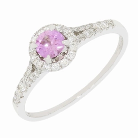 Pre Owned 18ct White Gold Pink Sapphire and Diamond Halo Cluster Ring