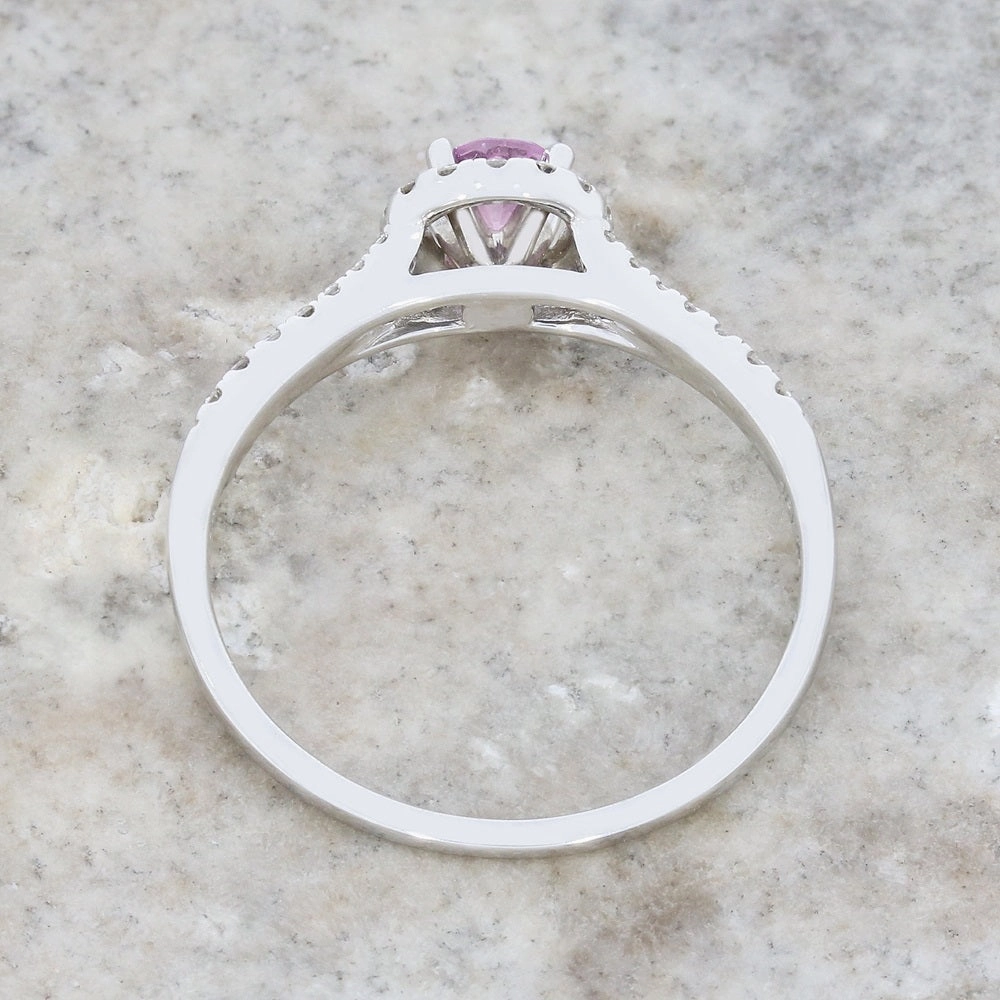 Pre Owned 18ct White Gold Pink Sapphire and Diamond Halo Cluster Ring
