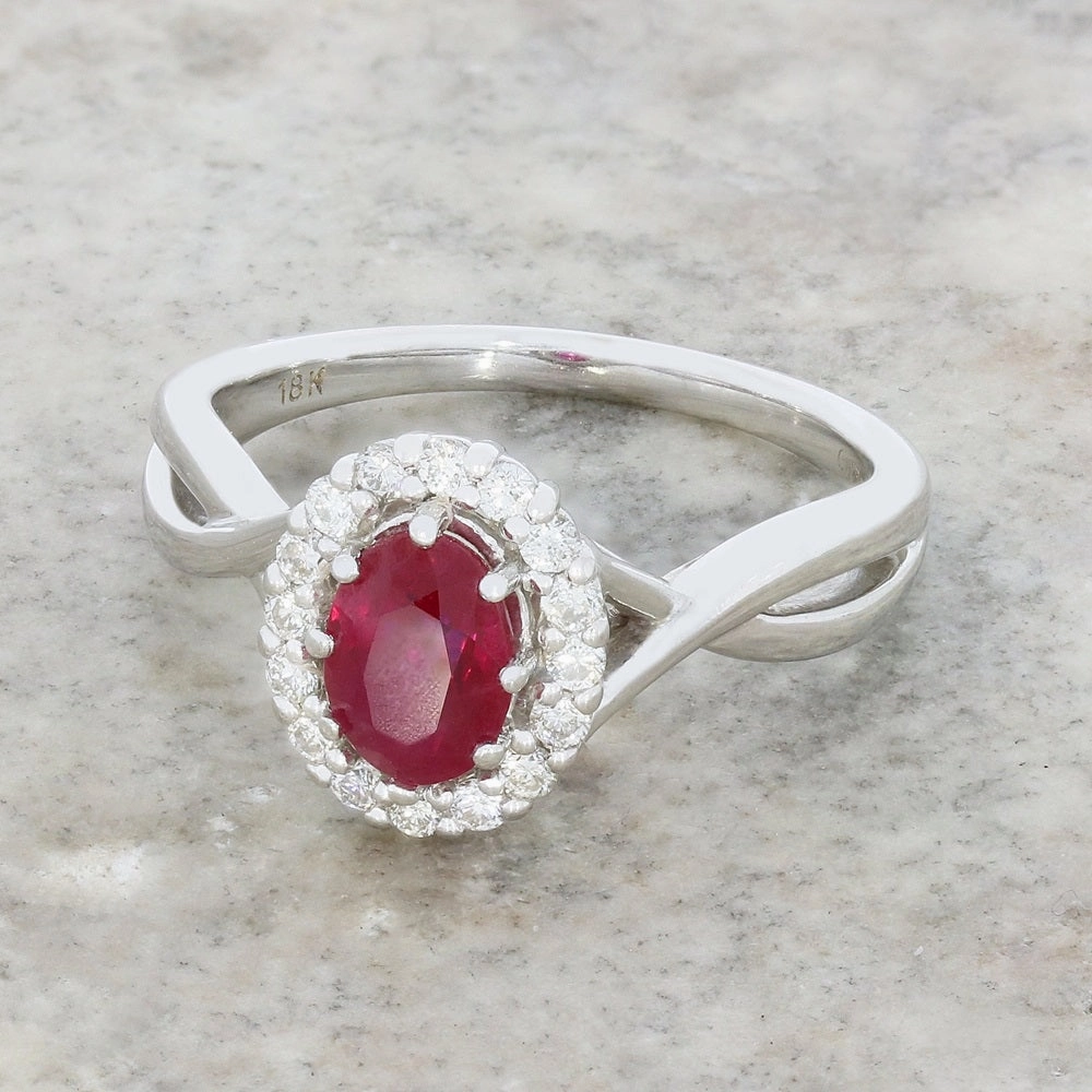 Pre Owned 18ct White Gold Ruby and 0.24cts Diamond Cluster Ring