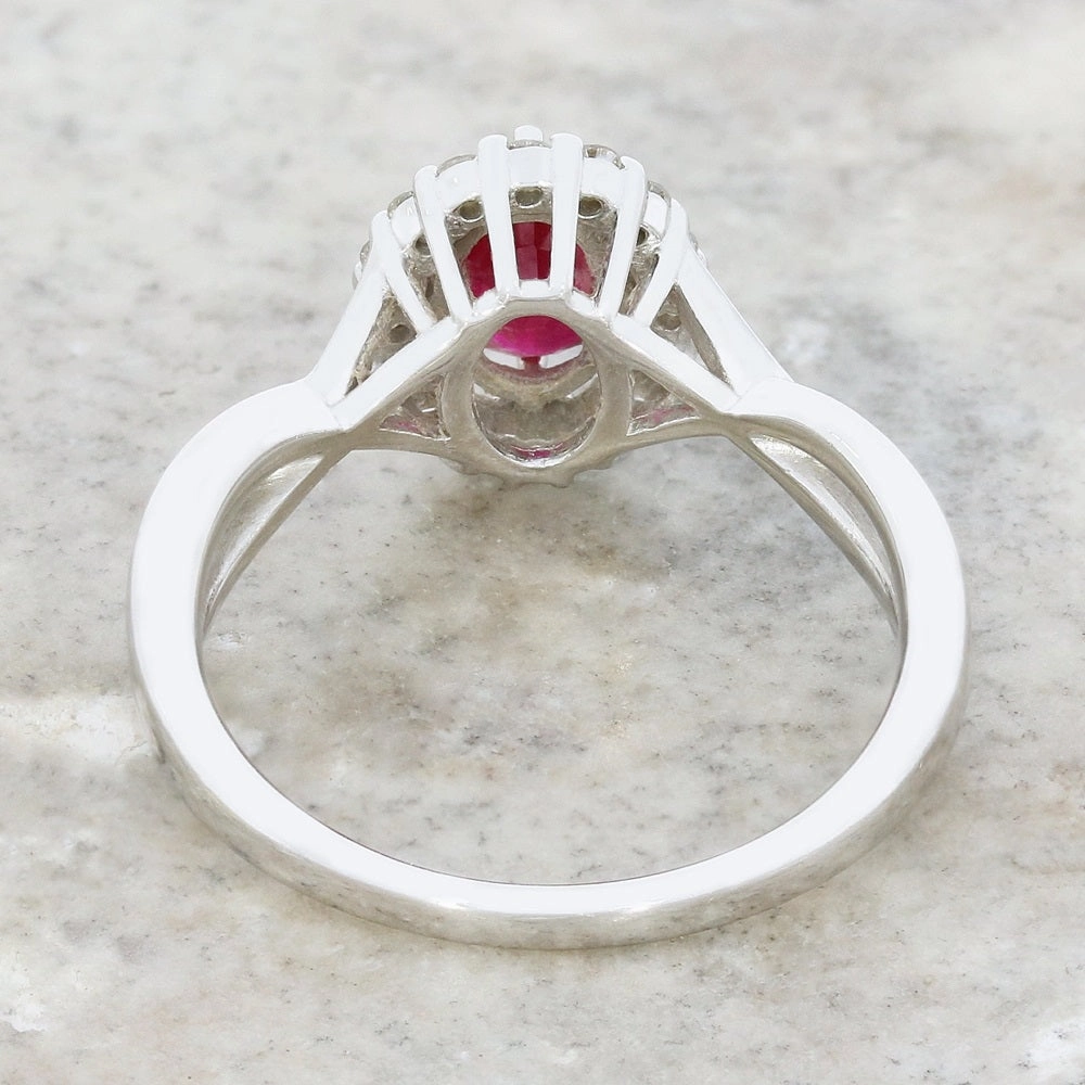 Pre Owned 18ct White Gold Ruby and 0.24cts Diamond Cluster Ring