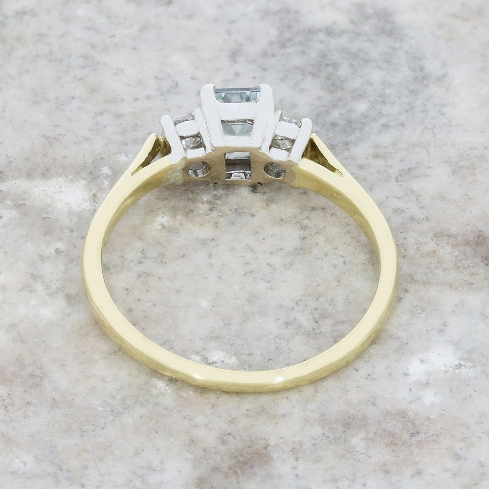 Pre Owned 18ct Yellow Gold Aquamarine and Diamond Trilogy Ring
