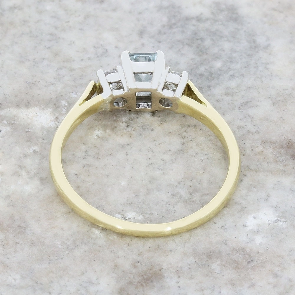 Pre Owned 18ct Yellow Gold Aquamarine and Diamond Trilogy Ring
