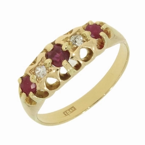 Pre Owned 18ct Yellow Gold Ruby & Diamond Vintage Ring