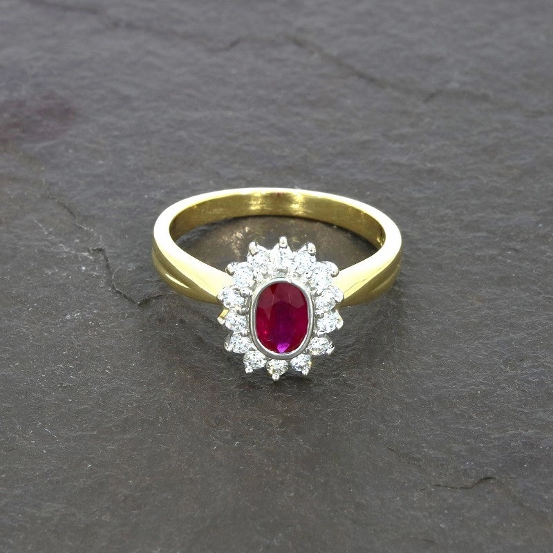 Pre Owned 18ct Yellow Gold Ruby And Diamond Cluster Ring