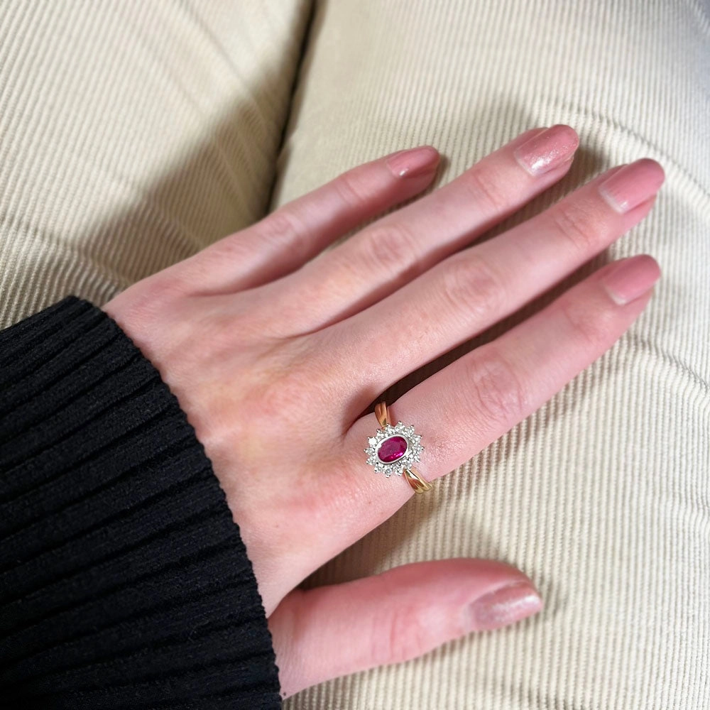 Pre Owned 18ct Yellow Gold Ruby And Diamond Cluster Ring