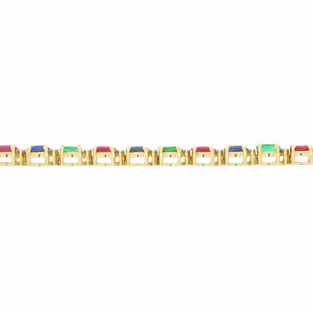 Pre Owned 18ct Yellow Gold Ruby Emerald Sapphire and Diamond Line Tennis Bracelet