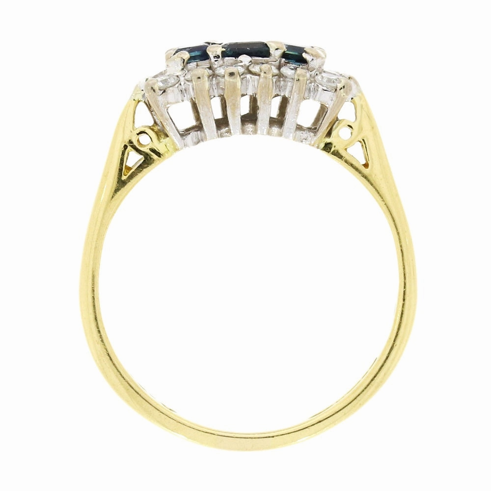 Pre Owned 18ct Yellow Gold Sapphire and 0.24cts Diamond Cluster Ring