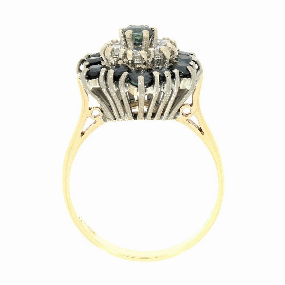 Pre Owned 18ct Yellow Gold Sapphire And 0.25cts Diamond Cluster Ring