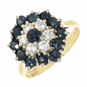 Pre Owned 18ct Yellow Gold Sapphire And 0.25cts Diamond Cluster Ring