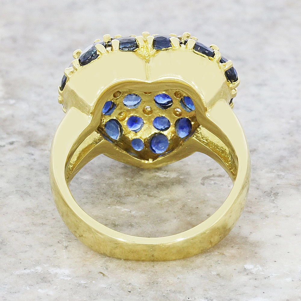 Pre Owned 18ct Yellow Gold Sapphire and Diamond Heart Cluster Ring