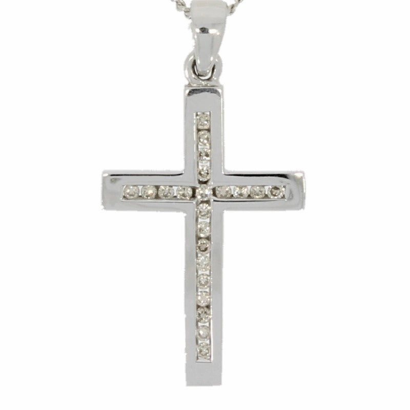 Pre Owned 9ct White Gold 0.25ct Diamond Set Cross Pendant And Chain Necklace