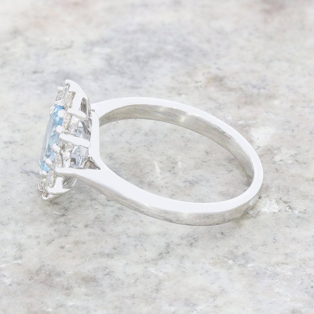 Pre Owned 9ct White Gold 0.90ct Aquamarine and 0.50cts Diamond Cluster Ring
