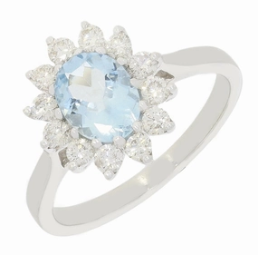 Pre Owned 9ct White Gold 0.90ct Aquamarine and 0.50cts Diamond Cluster Ring