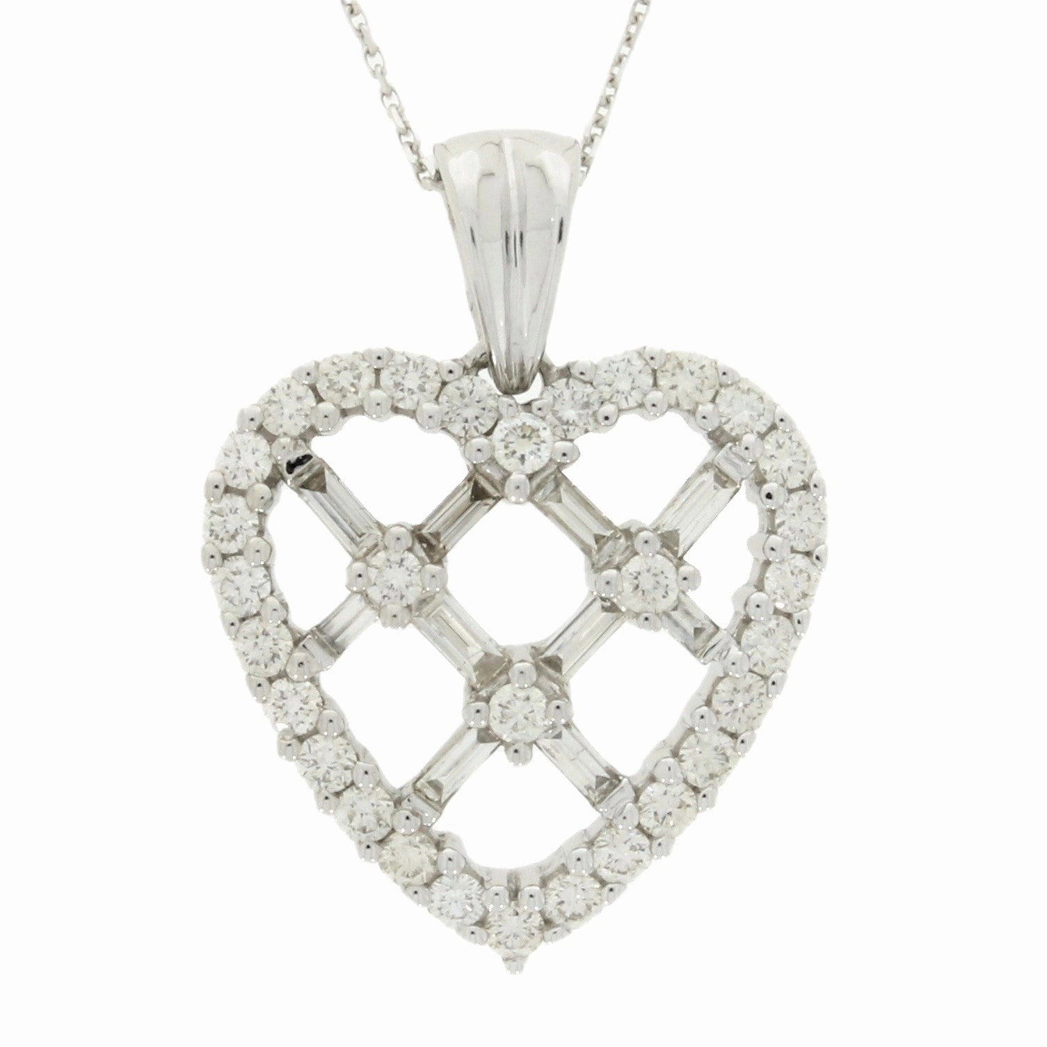 Pre Owned 9ct White Gold 1.25cts Diamond Set Heart Pendant and Chain Necklace