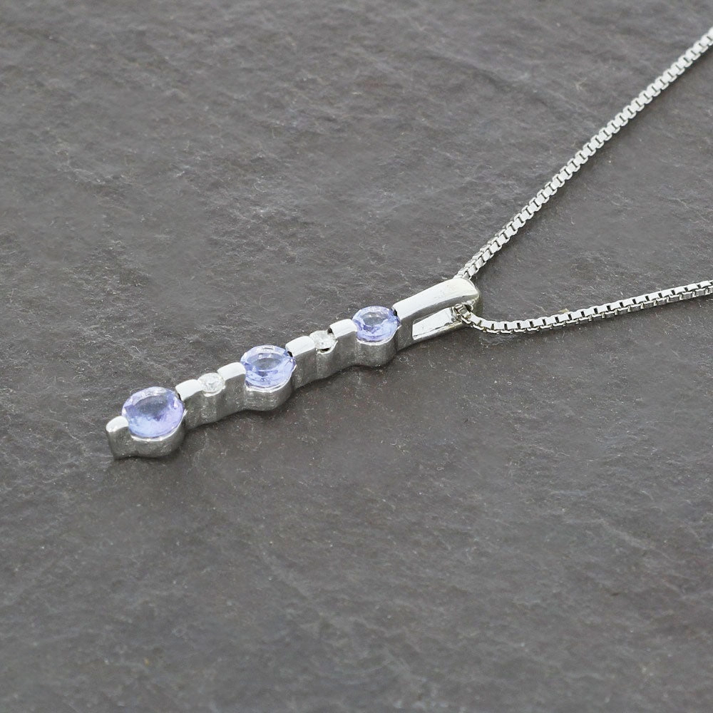 Pre Owned 9ct White Gold Diamond and Tanzanite Pendant for Necklace