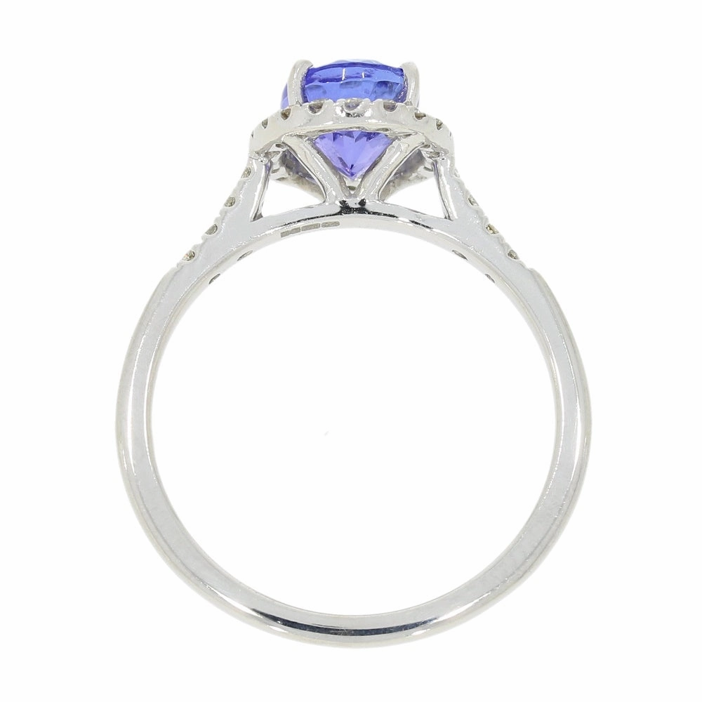 Pre Owned 9ct White Gold Oval Tanzanite and 0.20cts Diamond Halo Cluster Ring