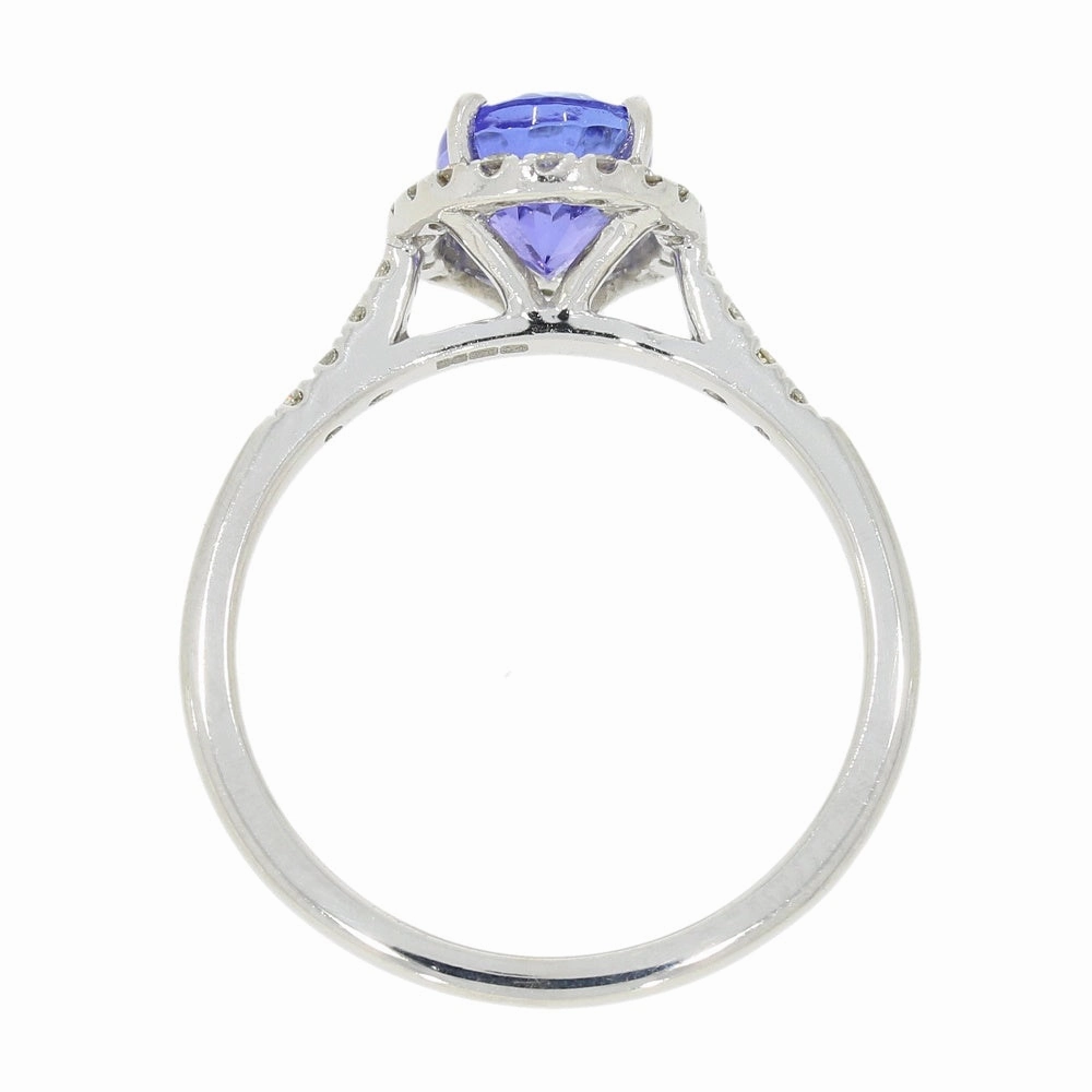 Pre Owned 9ct White Gold Oval Tanzanite and 0.20cts Diamond Halo Cluster Ring