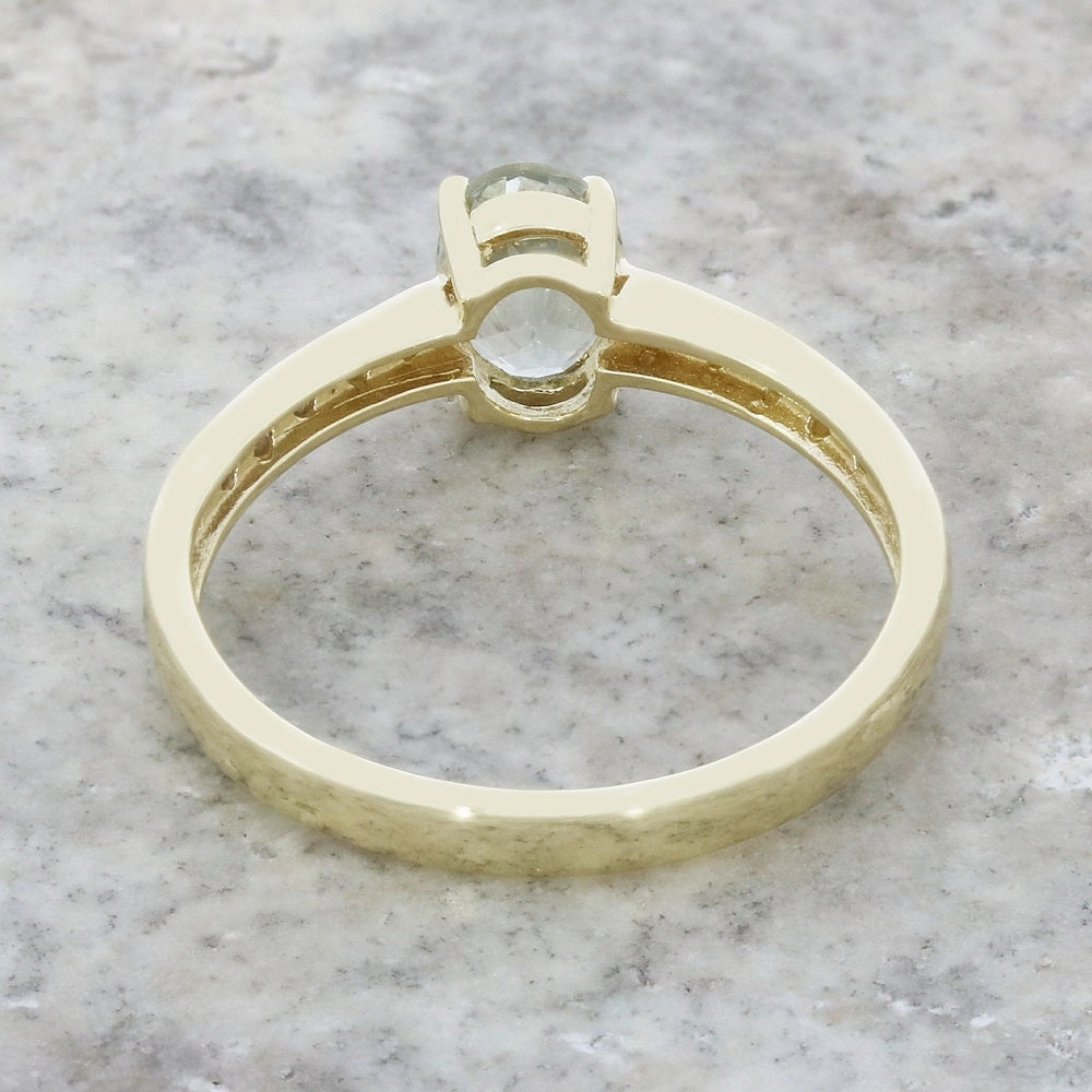 Pre Owned 9ct Yellow Gold Aquamarine and Diamond Solitaire Ring