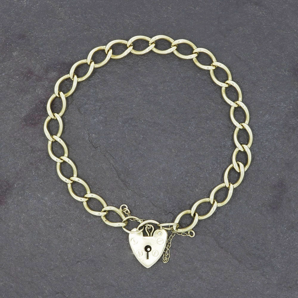 Pre Owned 9ct Yellow Gold Charm Bracelet With Padlock Fasten