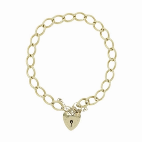 Pre Owned 9ct Yellow Gold Charm Bracelet With Padlock Fasten