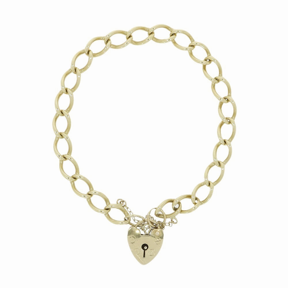 Pre Owned 9ct Yellow Gold Charm Bracelet With Padlock Fasten