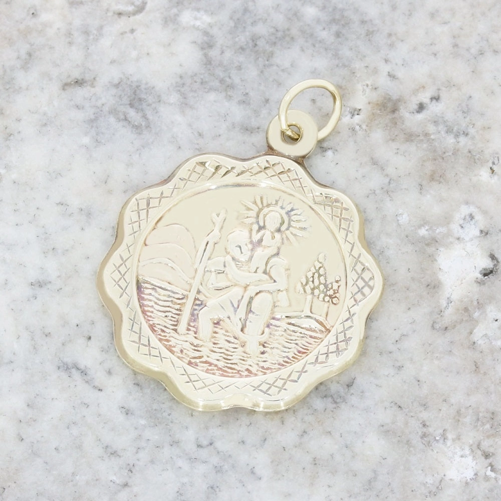 Pre Owned 9ct Yellow Gold Double Sided St Christophers Pendant