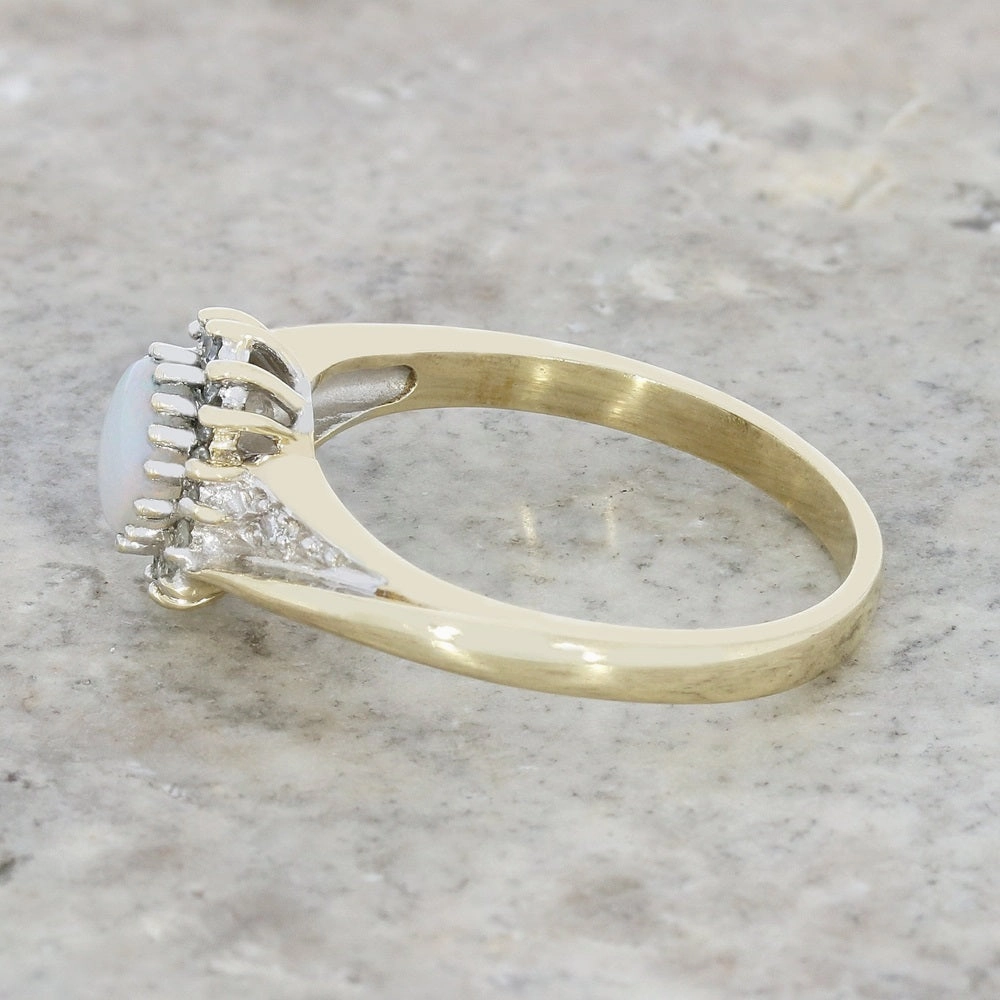 Pre Owned 9ct Yellow Gold Opal and Diamond Cluster Ring