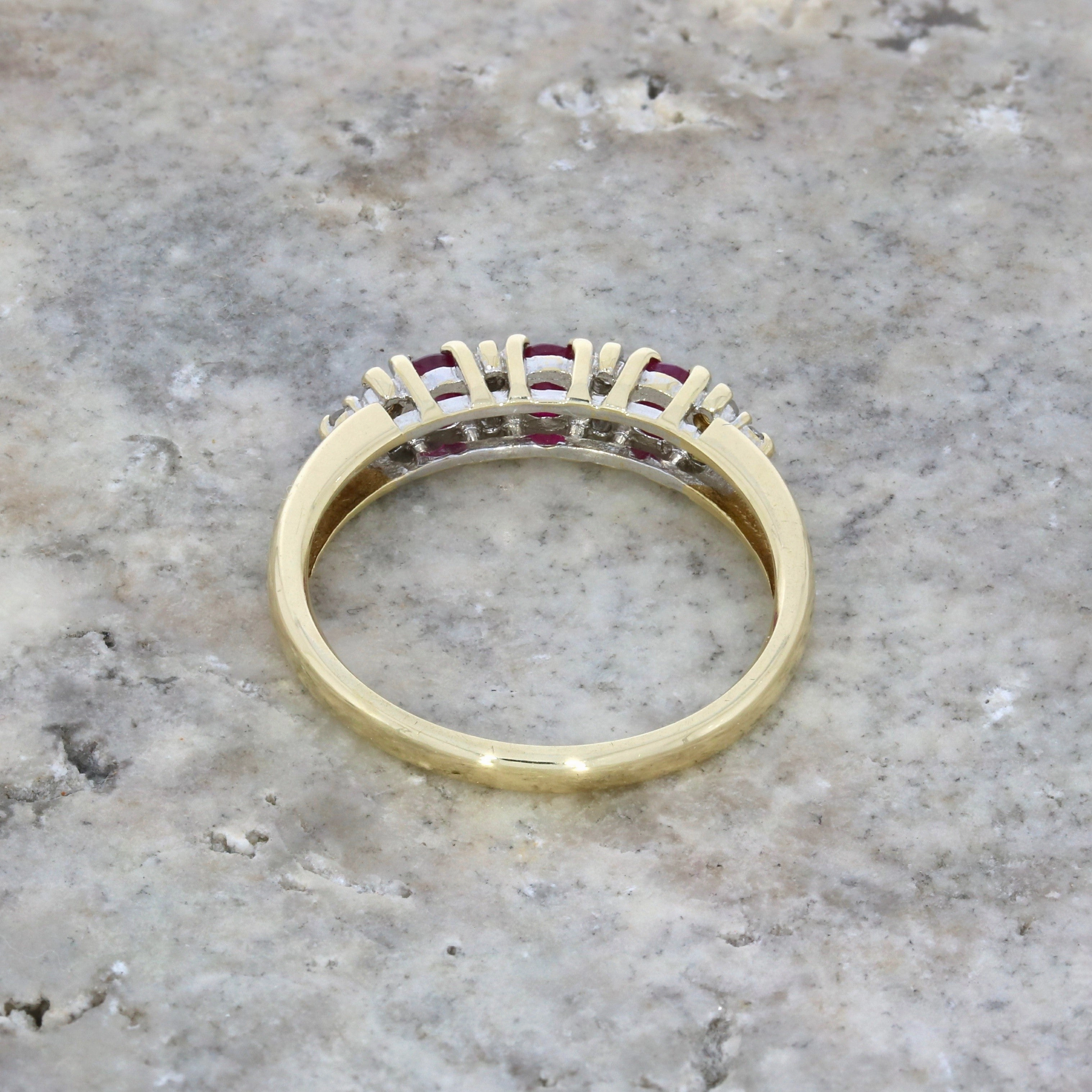 Pre Owned 9ct Yellow Gold Ruby and Diamond Half Eternity Ring