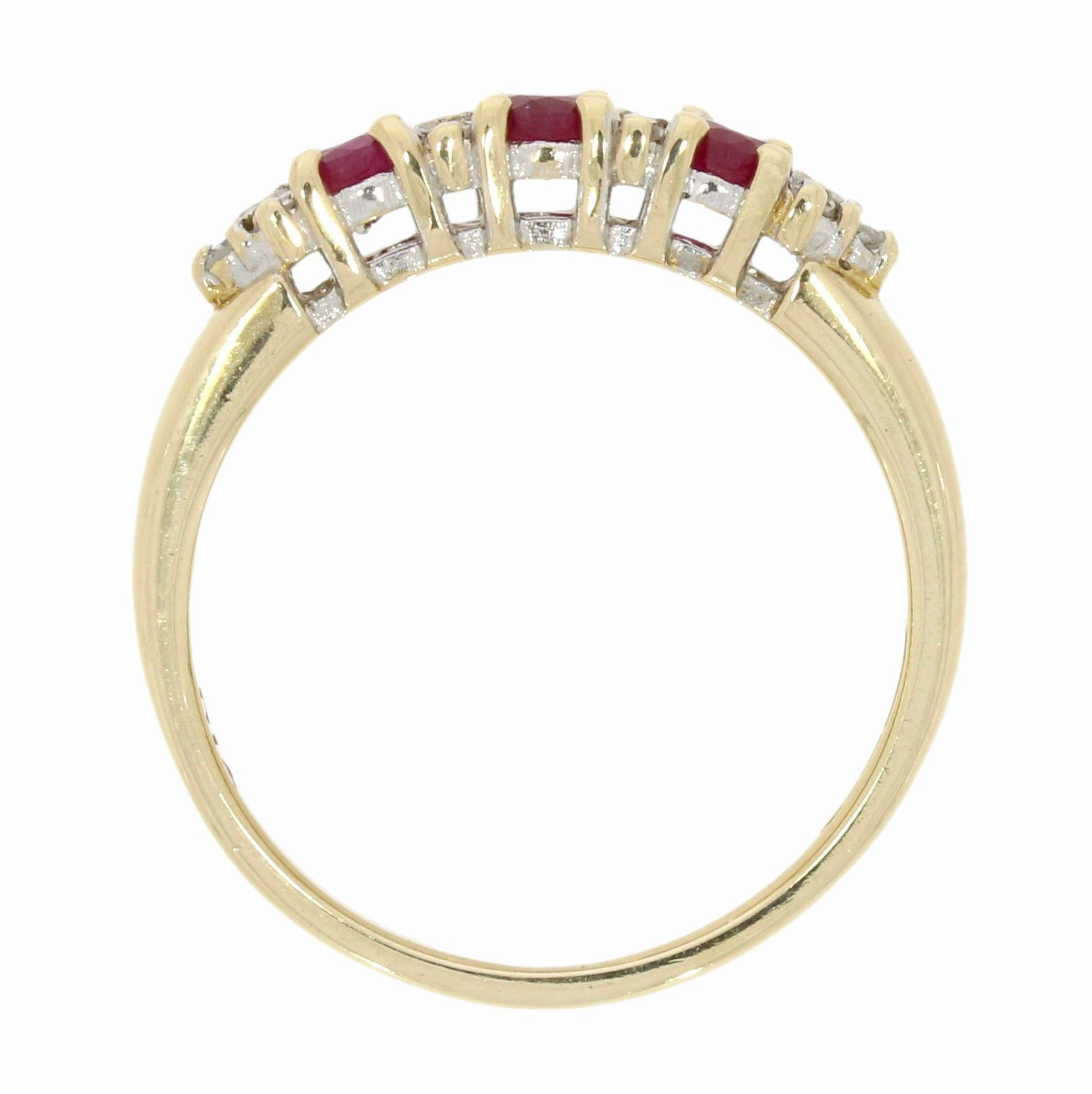 Pre Owned 9ct Yellow Gold Ruby and Diamond Half Eternity Ring