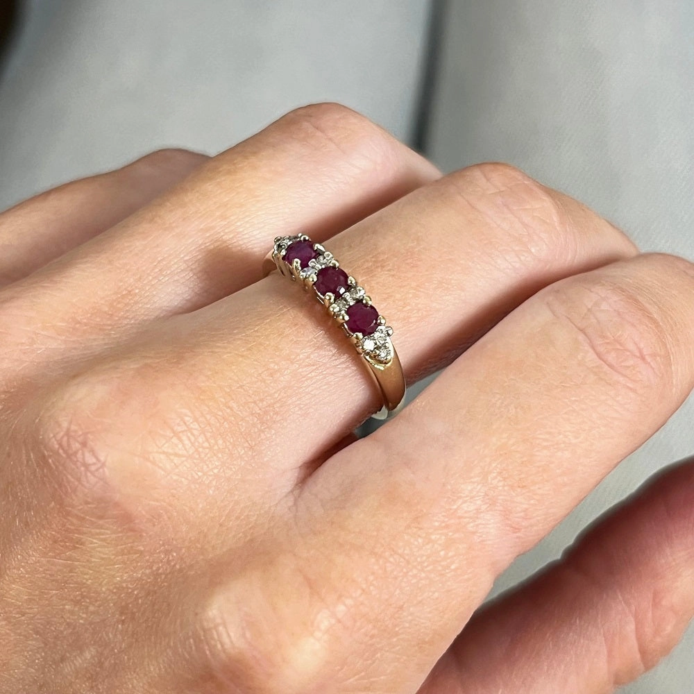Pre Owned 9ct Yellow Gold Ruby and Diamond Half Eternity Ring