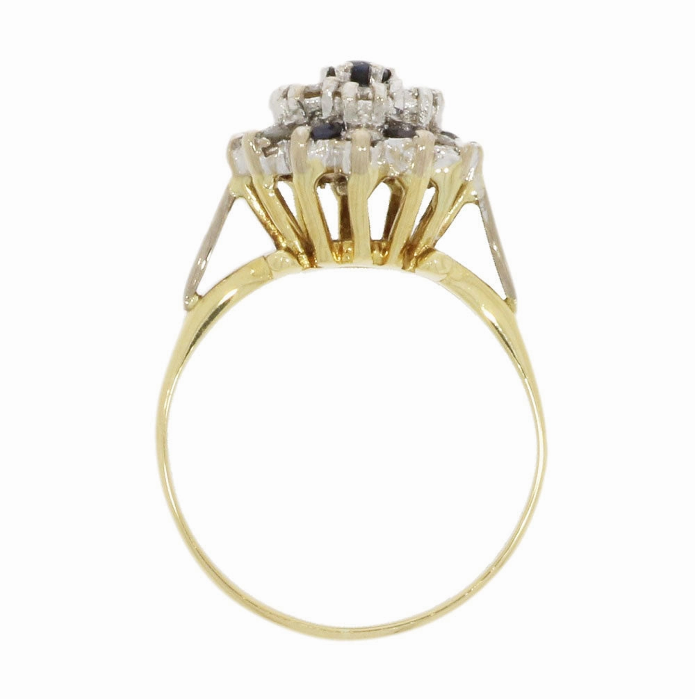 Pre Owned 9ct Yellow Gold Sapphire and 0.45cts Diamond Cluster Ring