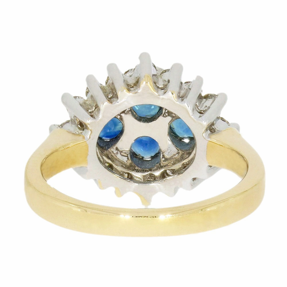 Pre Owned 9ct Yellow Gold Sapphire And 0.48cts Diamond Cluster Ring