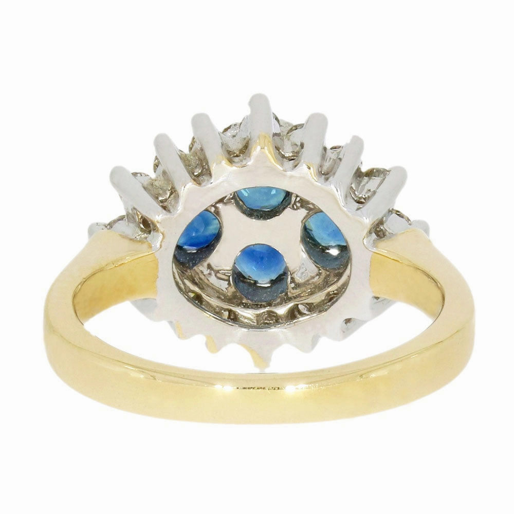 Pre Owned 9ct Yellow Gold Sapphire And 0.48cts Diamond Cluster Ring