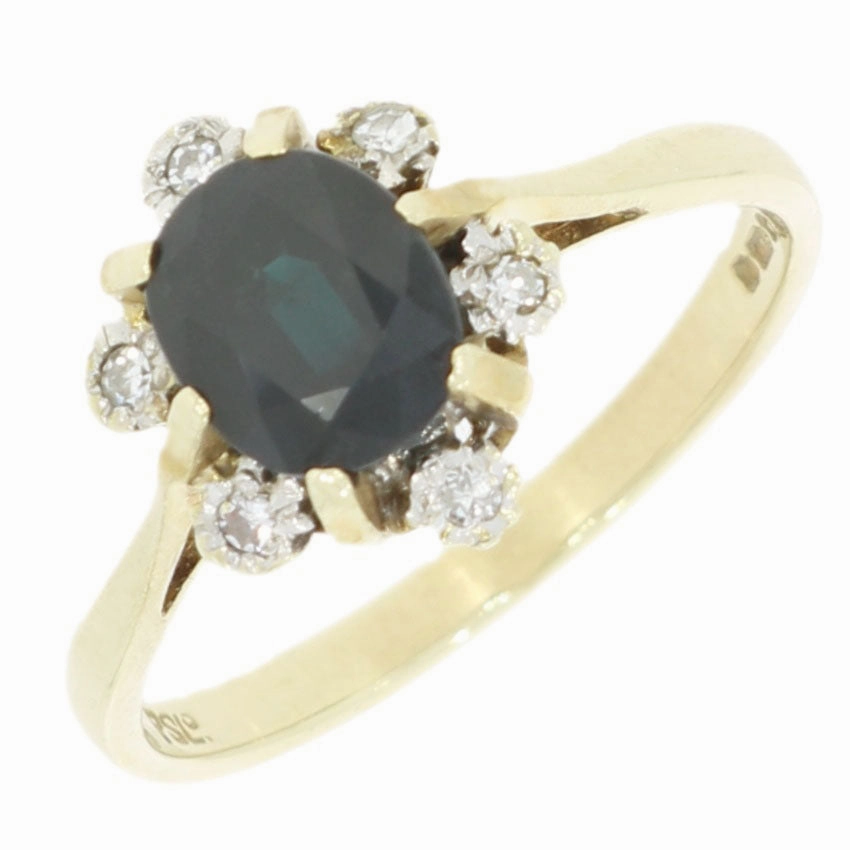 Pre Owned 9ct Yellow Gold Sapphire and Diamond Cluster Ring