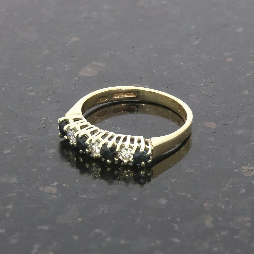 Pre Owned 9ct Yellow Gold Sapphire and Diamond Half Eternity Ring