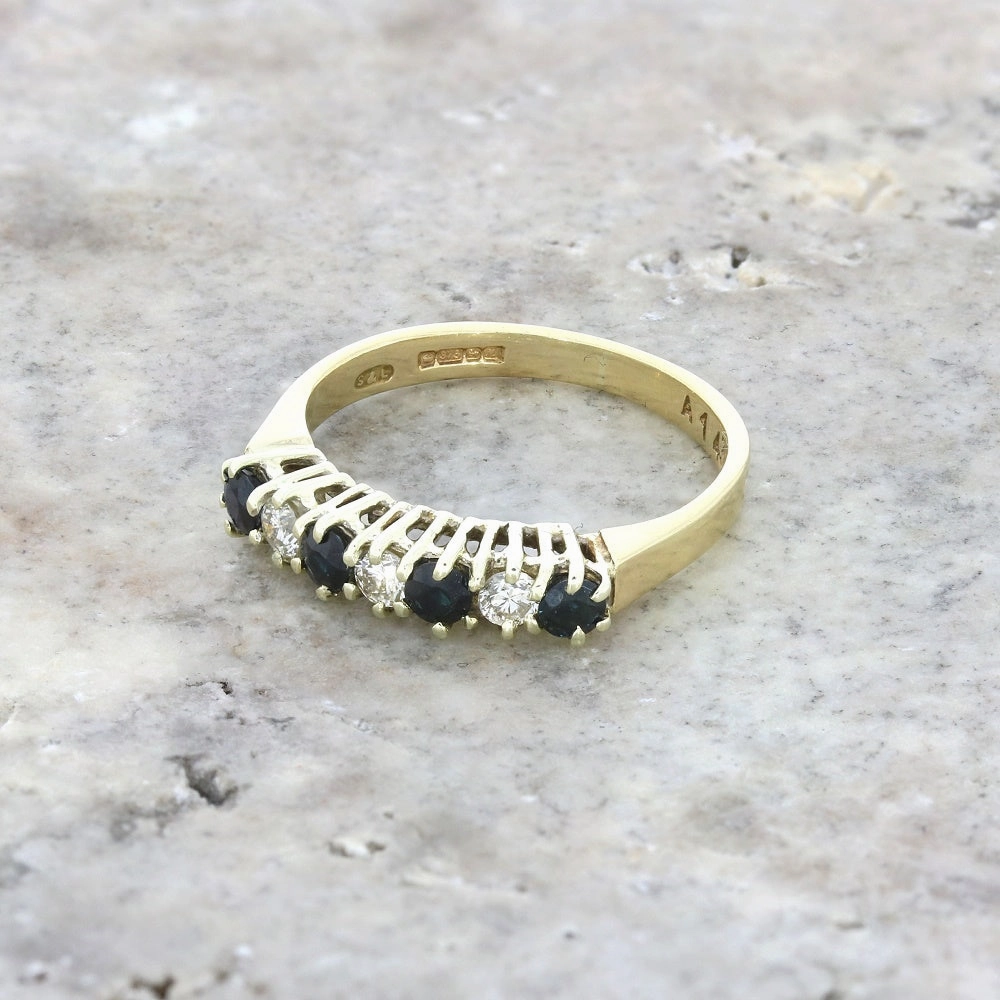 Pre Owned 9ct Yellow Gold Sapphire and Diamond Half Eternity Ring
