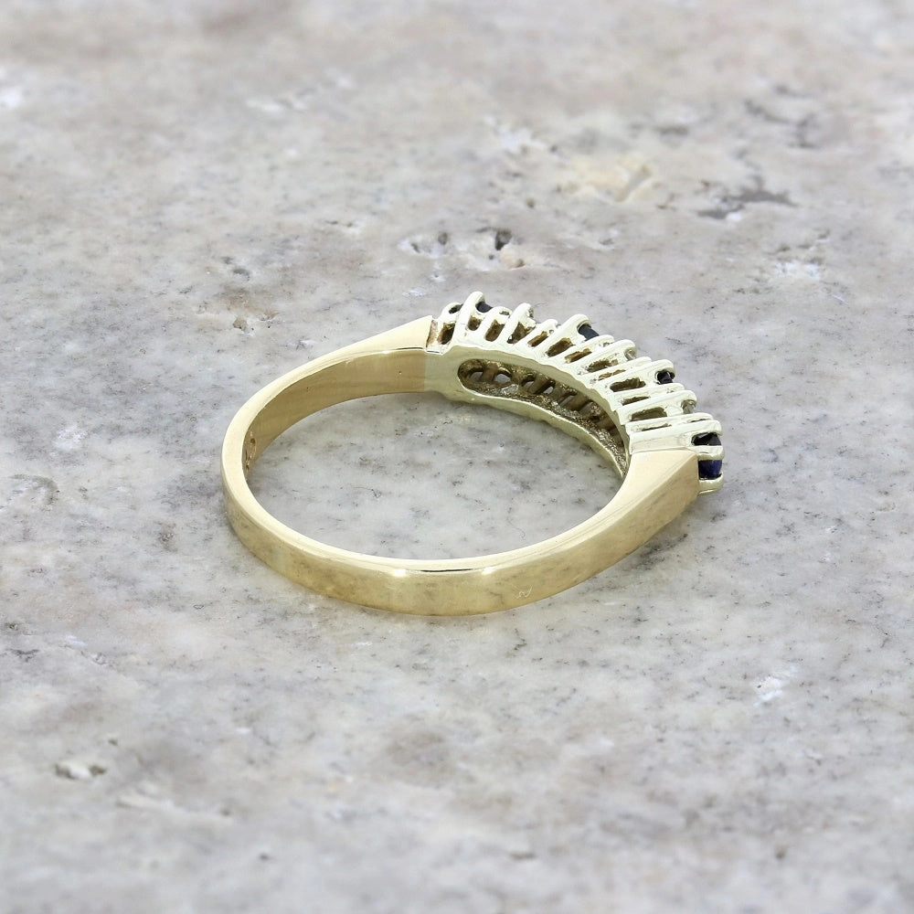 Pre Owned 9ct Yellow Gold Sapphire and Diamond Half Eternity Ring