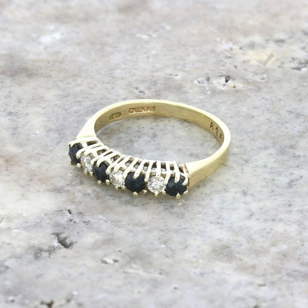 Pre Owned 9ct Yellow Gold Sapphire and Diamond Half Eternity Ring